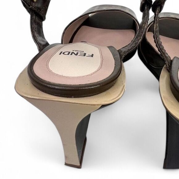 FENDI Tobacco Brown FF Zucca Logo Coated Canvas Wedge Sandals Size EU38.5 - Picture 10 of 14